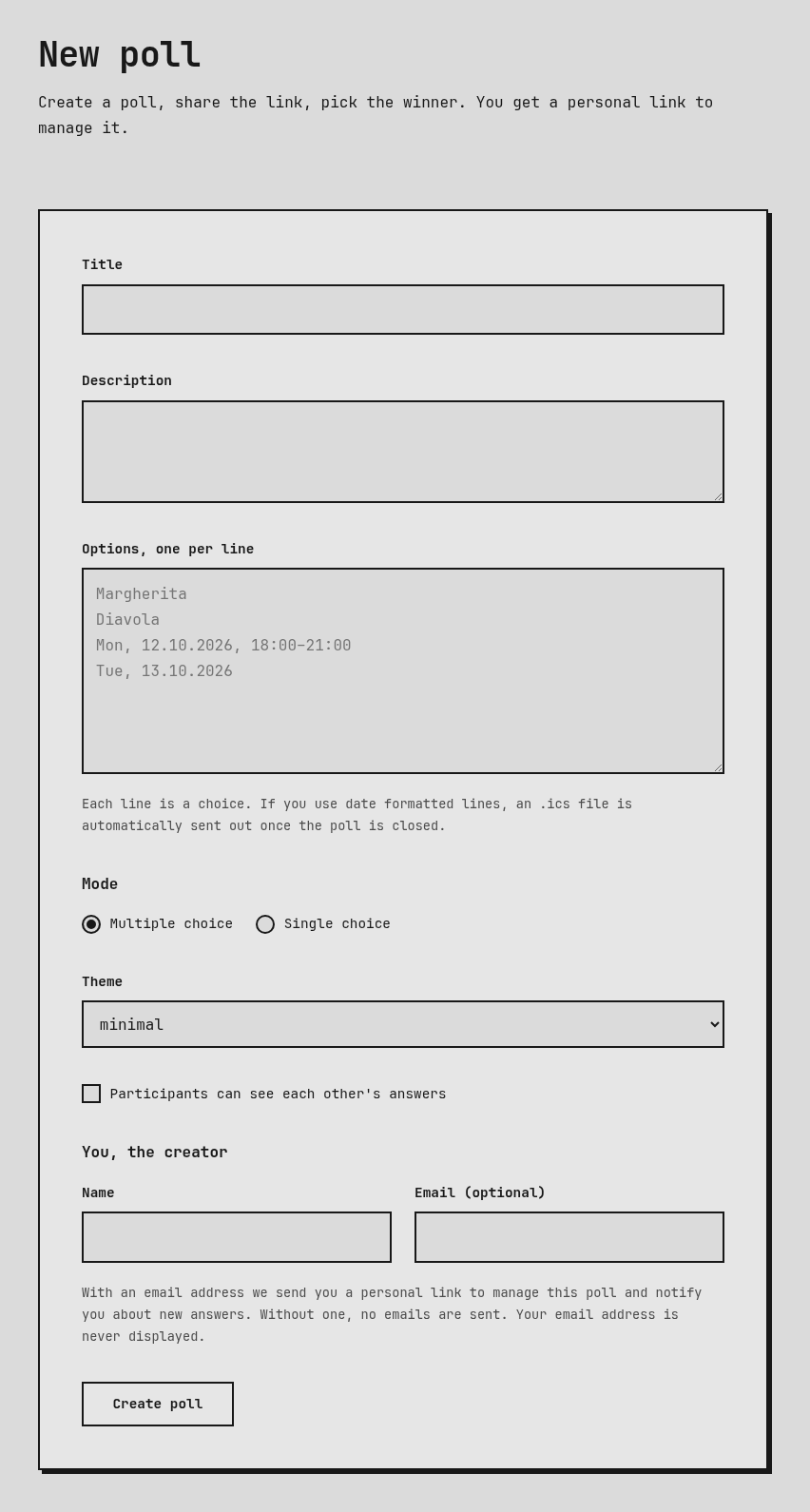 The poll creation form